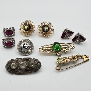 Vintage Art Deco Paste Stone Brooch Victorian Aesthetic Pin BUNDLE Rhinestone